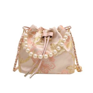 Handheld Pearl Bucket Bag Women's 2025 Summer New Chinese Embroidered Shoulder Bag Niche Simple High-end Messenger Bag