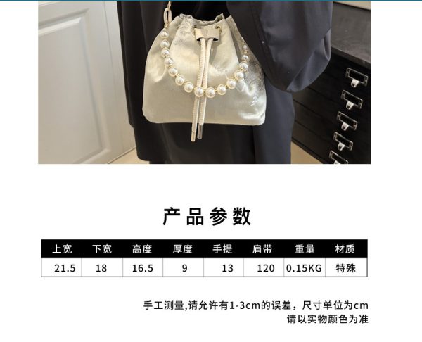 Handheld Pearl Bucket Bag Women's 2025 Summer New Chinese Embroidered Shoulder Bag Niche Simple High-end Messenger Bag - Image 2