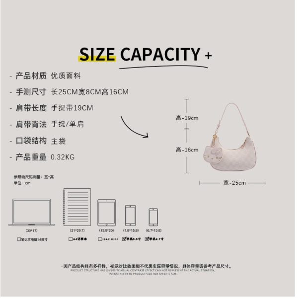 CHARHP & KEJNT Official genuine goods Joker kt Cat Underarm Bag Korean Foreign-style Niche Single Shoulder Crescent Bag for Women - Image 2