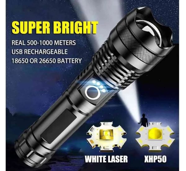 Rechargeable Zoom LED Flashlight USB Torch light - Image 2
